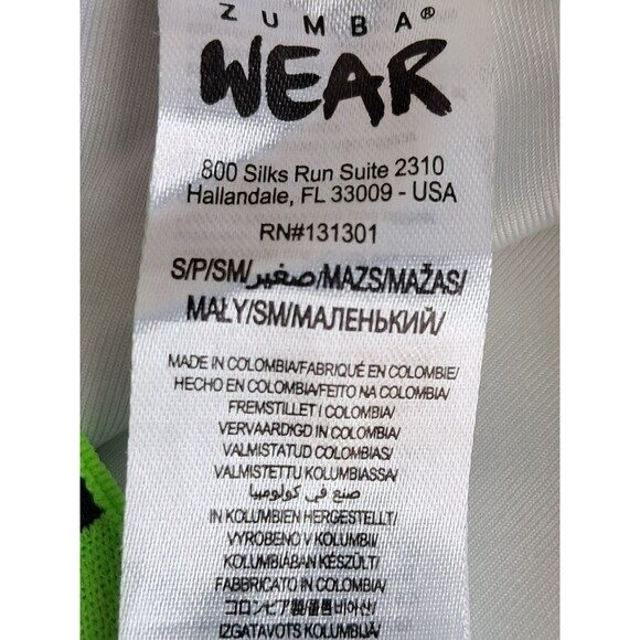 Zumba Faster Better Ankle Leggings SMALL Neon Green Blue Jacquard Waist Band - Picture 7 of 10